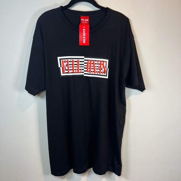 Full Send Nelk Boys Spell Out Crewneck T Shirt Black Short Sleeve Graphic NEW XL - Picture 1 of 10